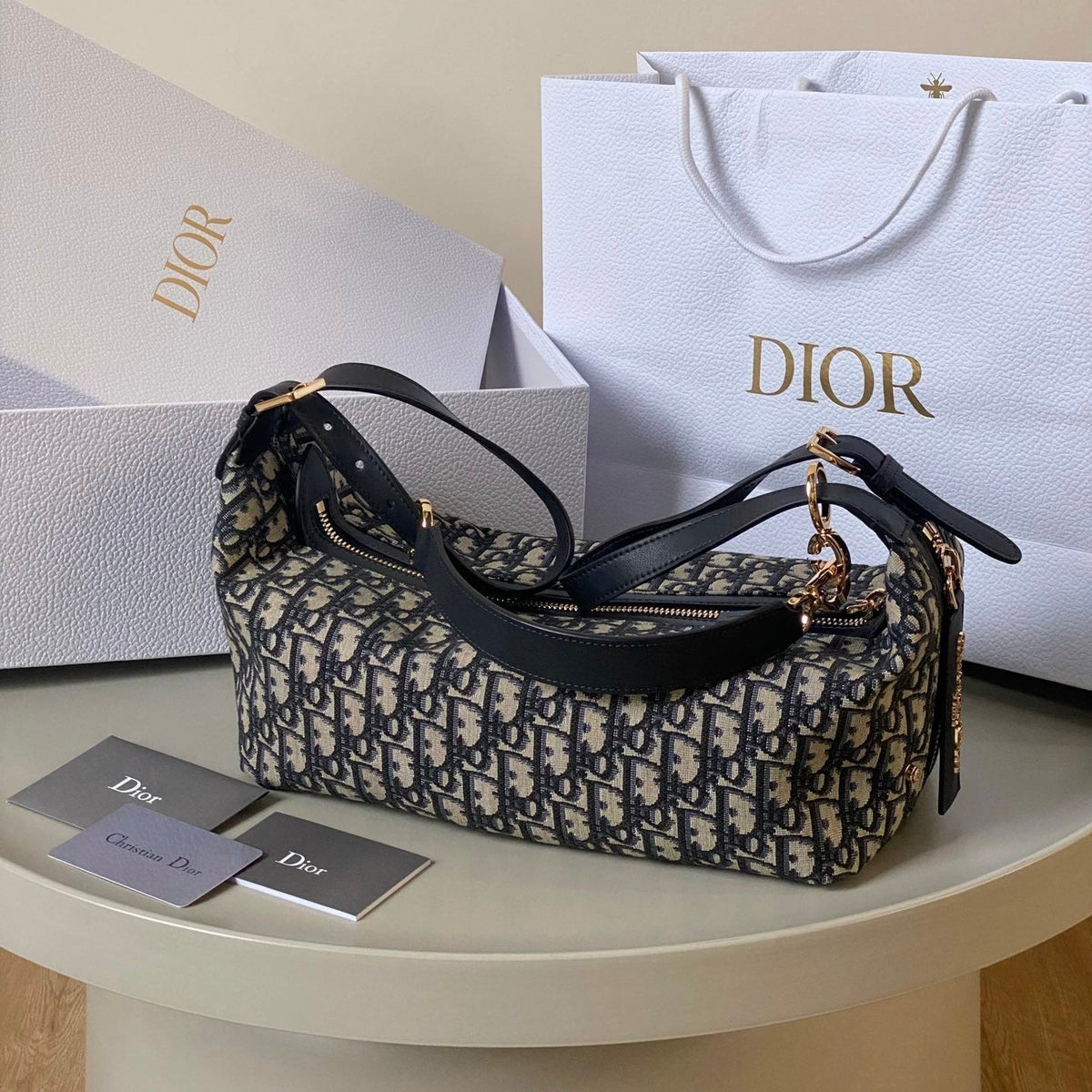 LARGE D-JOURNEY SHOULDER BAG 33 IN BLACK MONOGRAM OBLIQUE JACQUARD