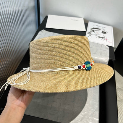 BEAD DECOR STRAW HAT MODEL 650345 IN NATURAL WOVEN STRAW