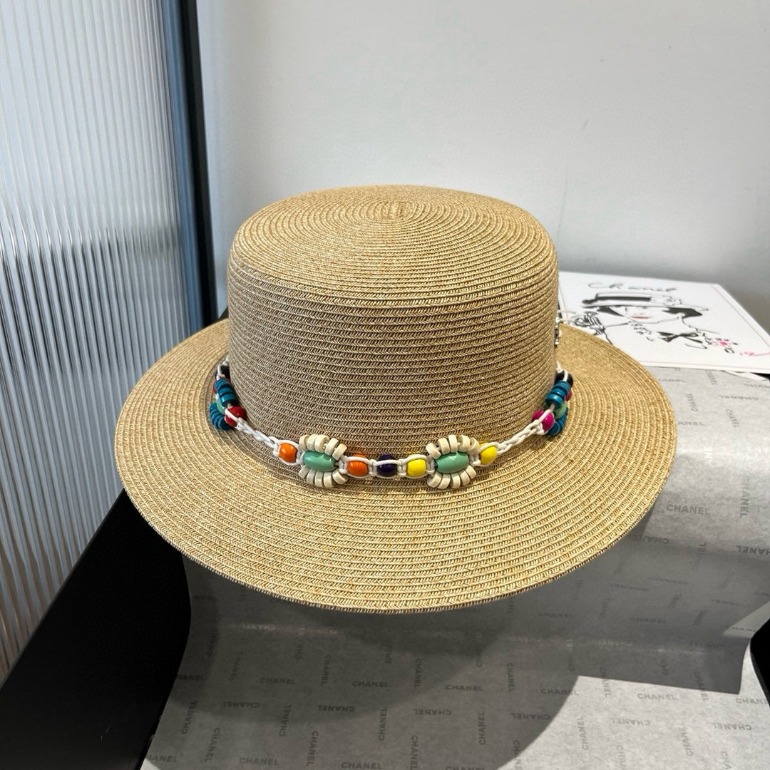 BEAD DECOR STRAW HAT MODEL 650345 IN NATURAL WOVEN STRAW