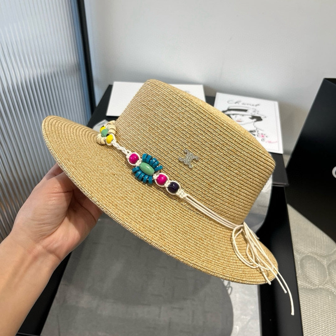 BEAD DECOR STRAW HAT MODEL 650345 IN NATURAL WOVEN STRAW