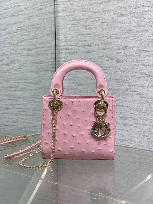 Christian Dior Mini Lady Dior bag in Pink ostrich leather