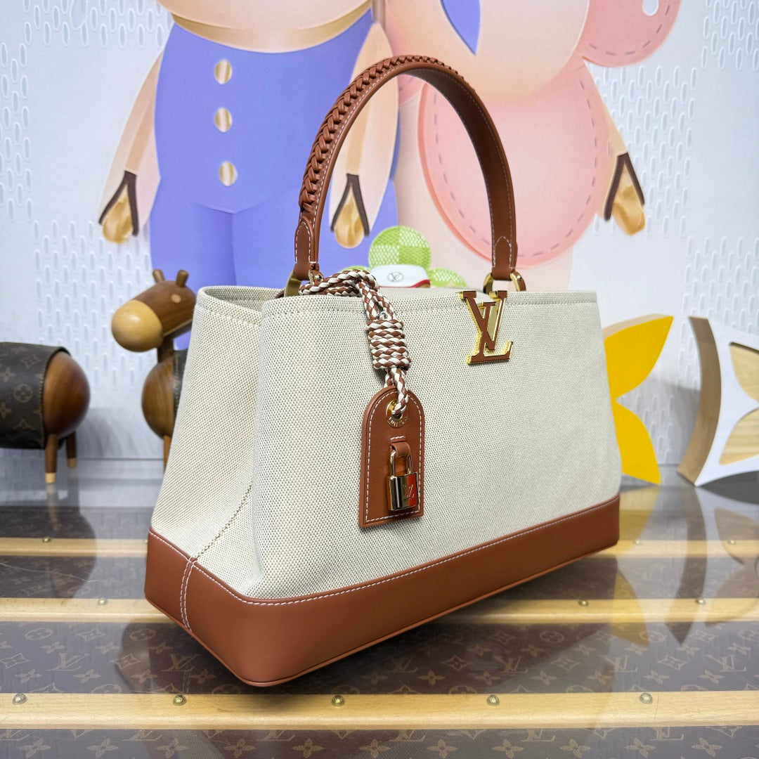 Louis Vuitton Capucines Weekender Bag Tan Canvas