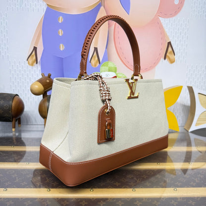 Louis Vuitton Capucines Weekender Bag Tan Canvas