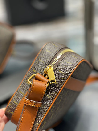 Saint Laurent  Canvas Smooth Calfskin Le Monogramme Camera Bag Chestnut