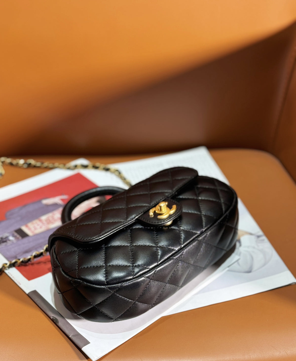 Chanel 24C Top Handle Flap Bag in Black Lambskin