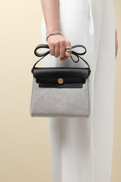 HN Herbag Mini in Ecru/Black gold hardware