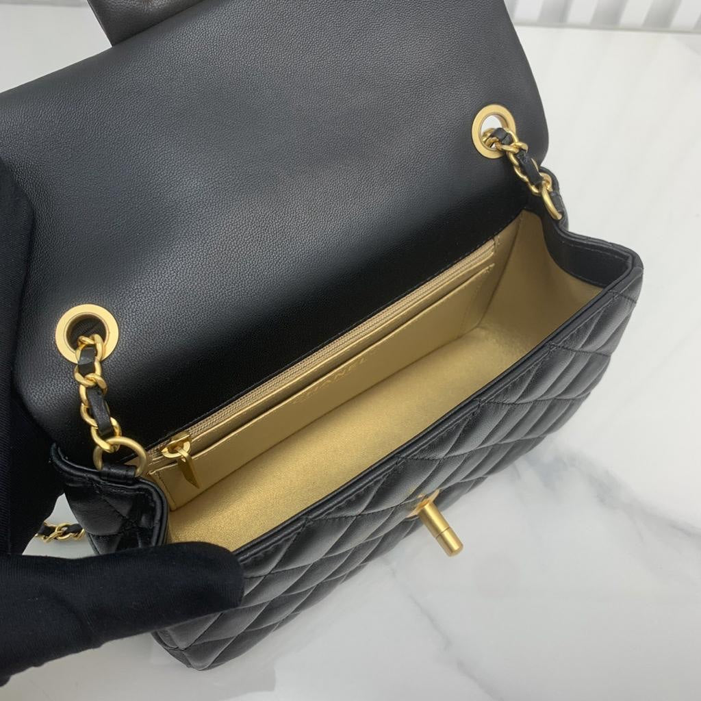 CHANEL Lambskin Quilted Mini Rectangular Sweet Camellia Flap Black