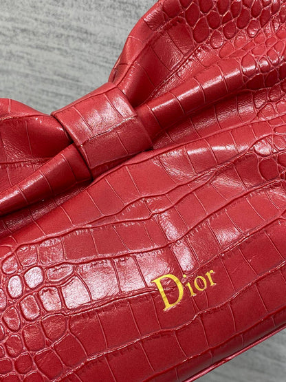 Dior Bow Bag Small Red Crocodile-Embossed