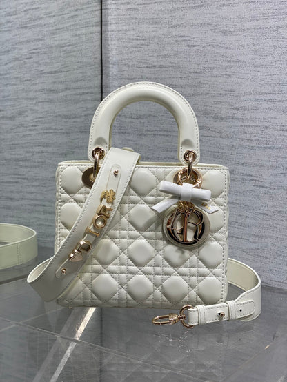 DIOR LADY SMALL WHITE GOLD HARDWARE