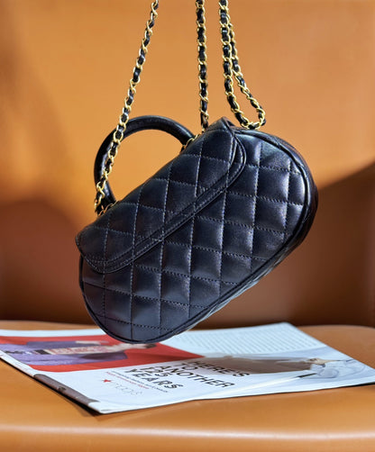 Chanel 24C Top Handle Flap Bag in Black Lambskin