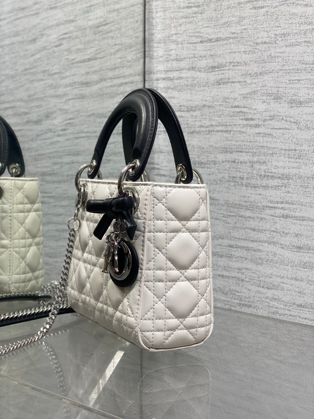 Dior Mini Lady Dior Bag with Chain in two-tone latte and black