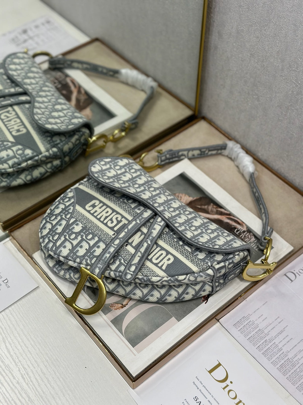 Christian Dior Saddle Bag in grey Oblique embroidered