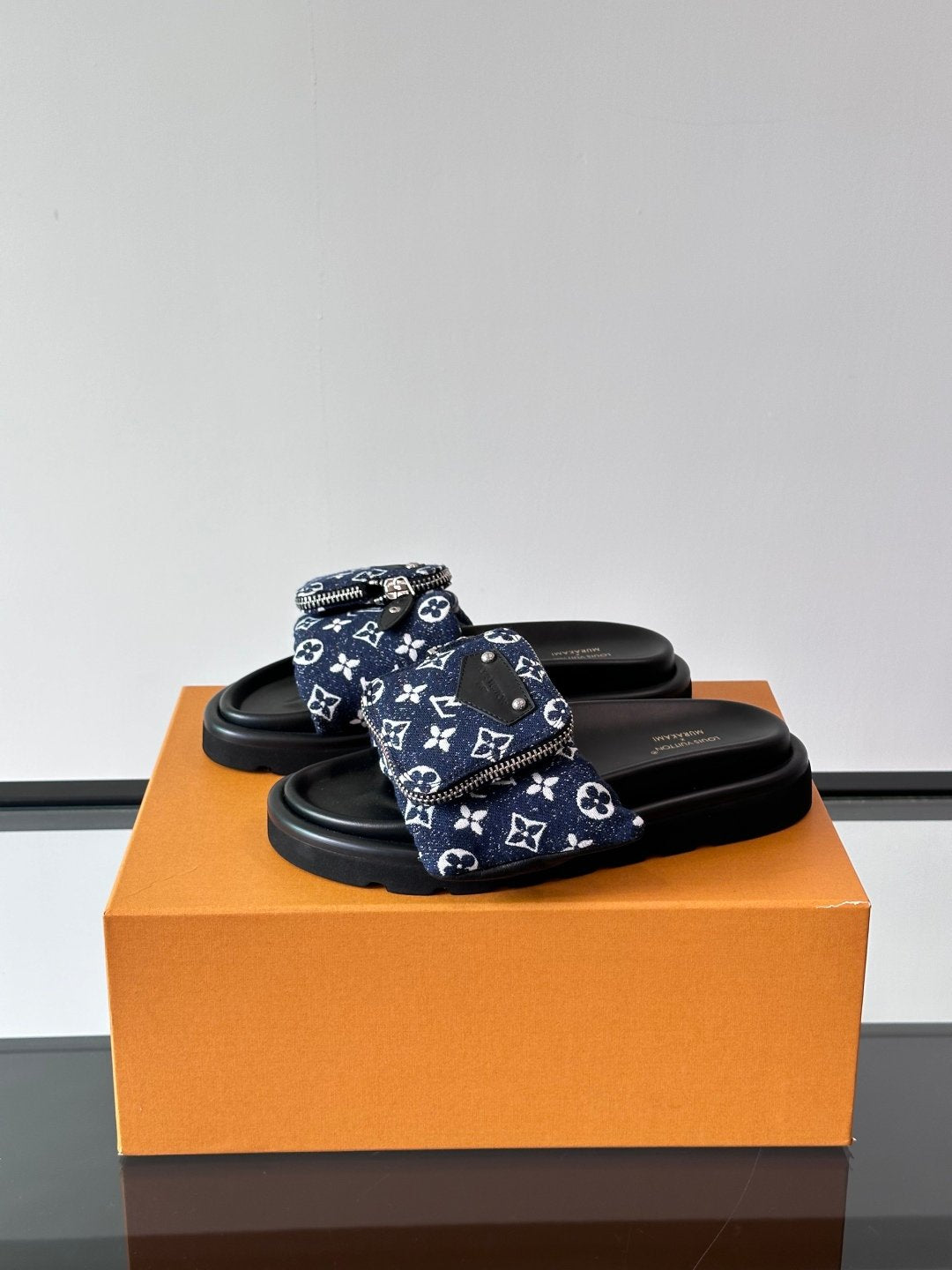 LV Men Navy Fabric Slides
