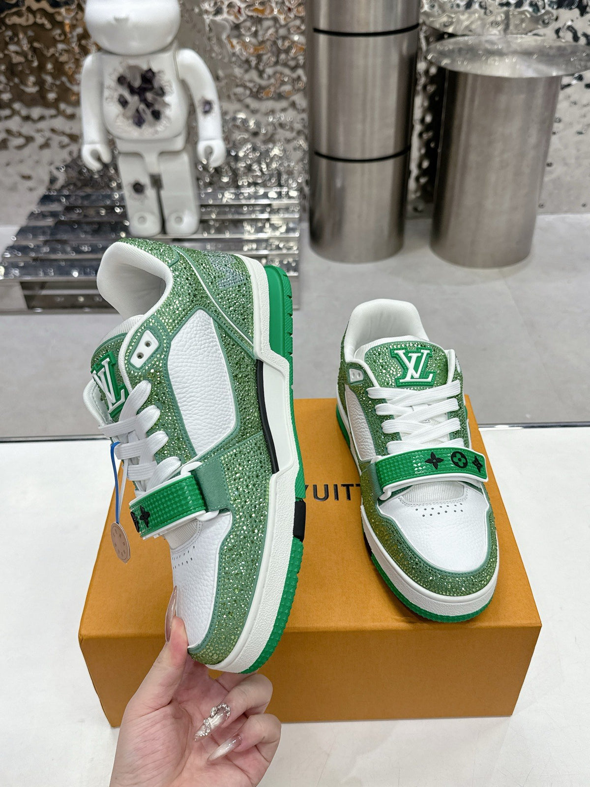 LV Women Green White Leather Sneakers