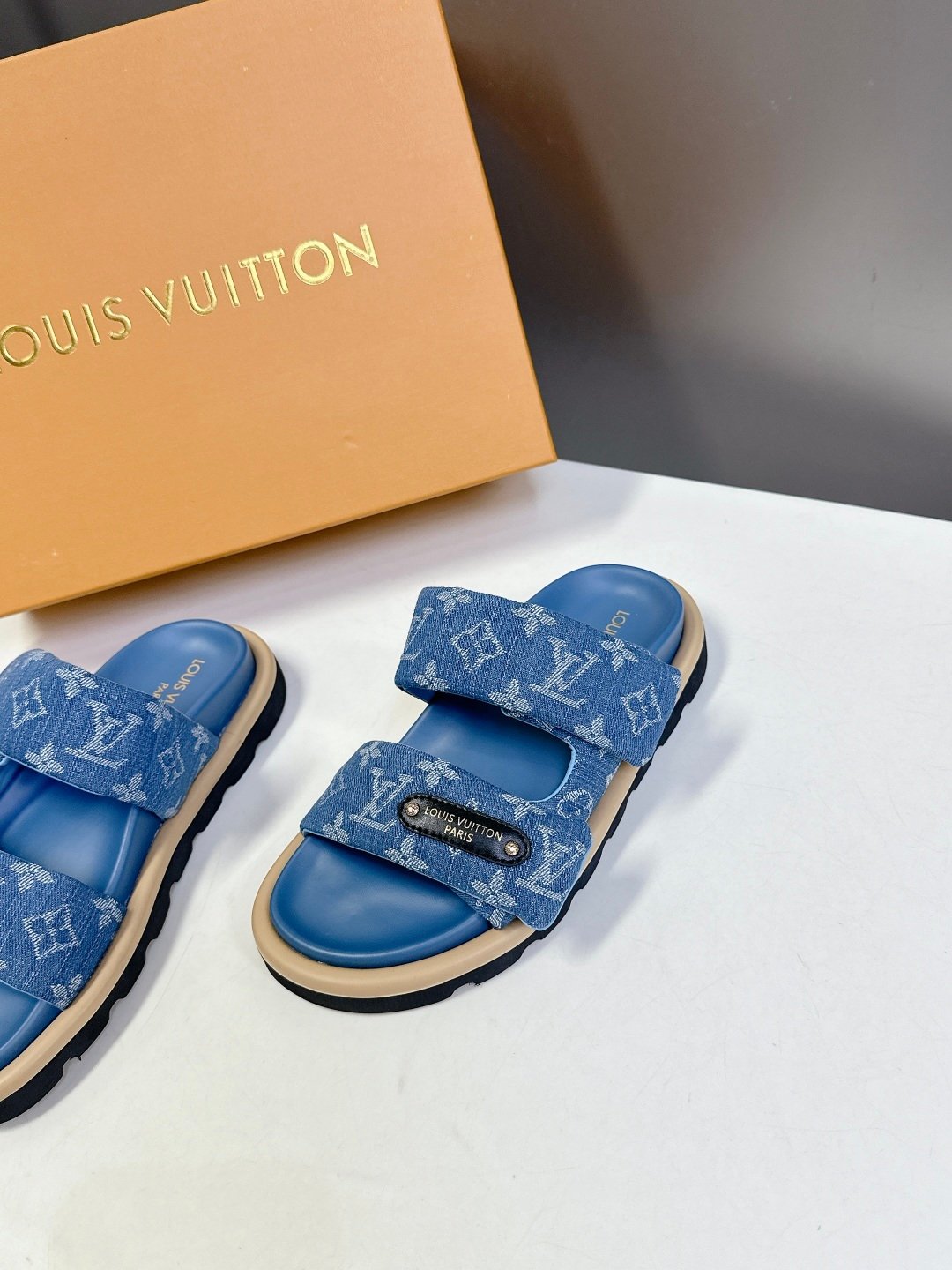 LV Women Blue Denim Leather Sandals