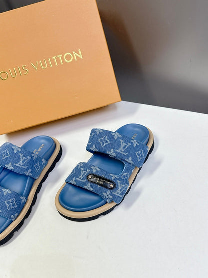 LV Women Blue Denim Leather Sandals
