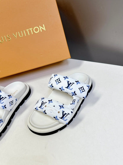 LV Women White Printed Fabric Sandals