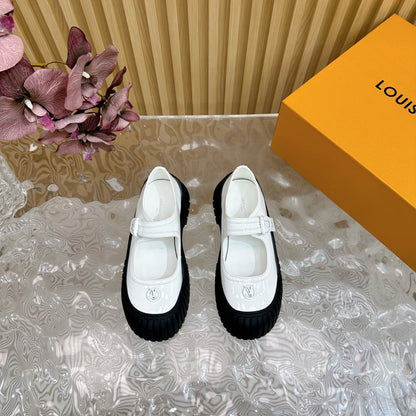 LV Women White Patent Leather Rubber Toe Mary Janes