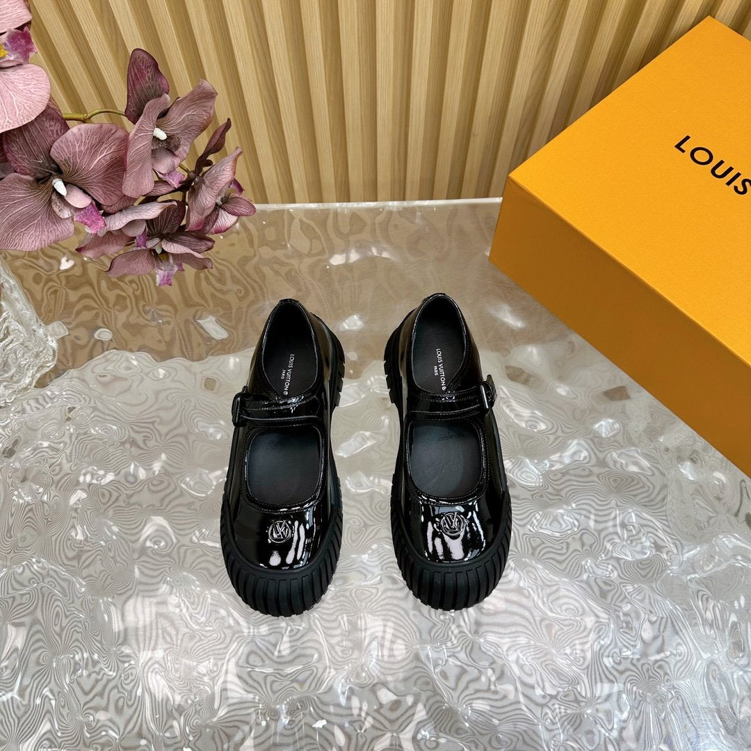 LV Women Black Patent Leather Mary Jane Loafers