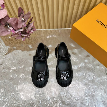 LV Women Black Patent Leather Mary Jane Loafers