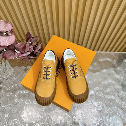 LV Women Mustard Suede Lace-Up Sneakers