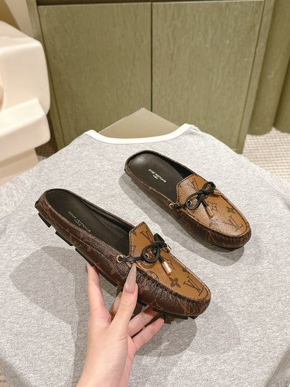 LV Women Brown Leather Moccasin Loafers