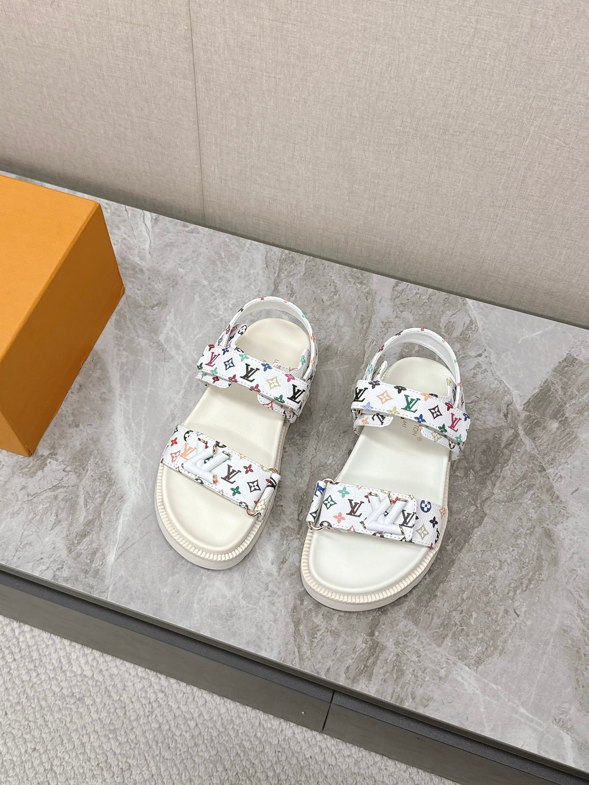 LV Women White Patterned Fabric Sandals