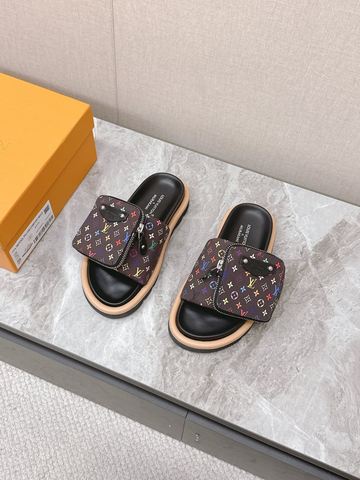 LV Women Black Multicolor Canvas Comfort Mules