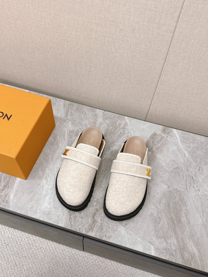 LV Women Beige Wool Mules