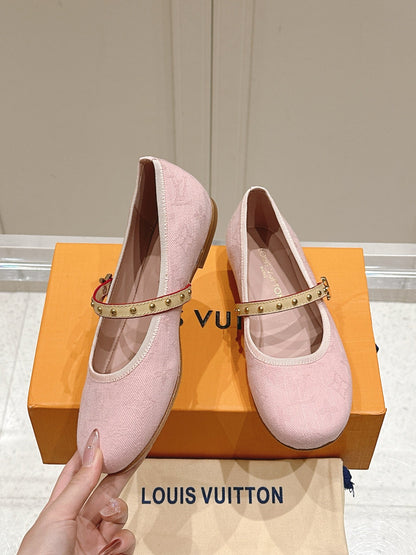 LV Women Pink Fabric Mary Janes Heels