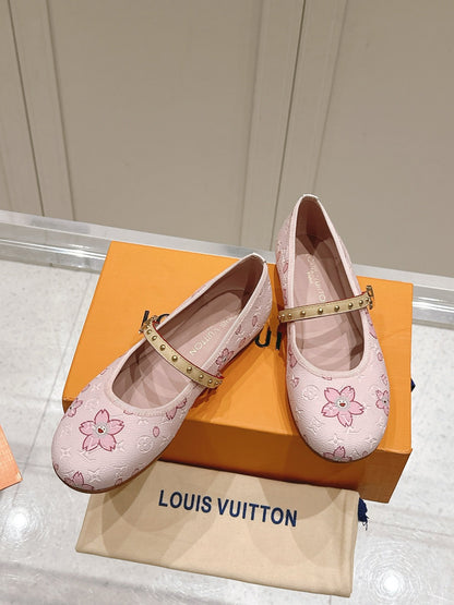 LV Women Pink Patterned Leather Mary Janes