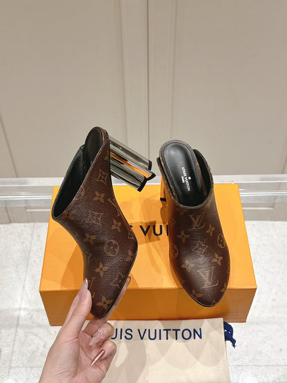 LV Women Brown Leather Mules