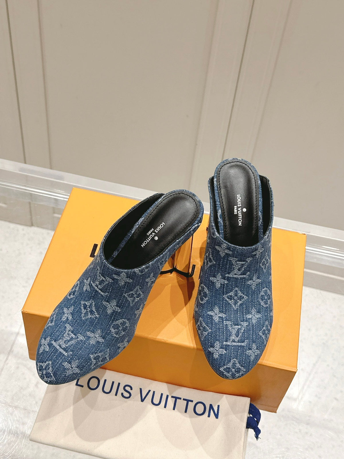 LV Women Blue Denim Mules
