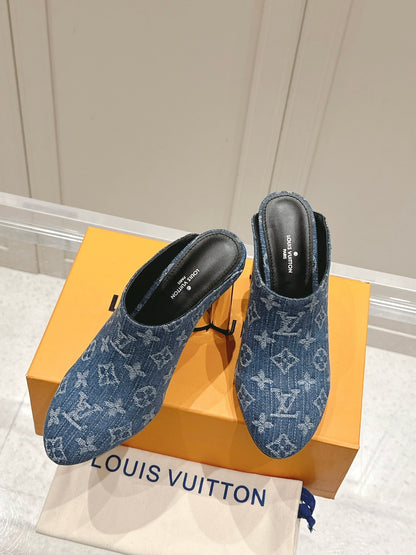 LV Women Blue Denim Mules