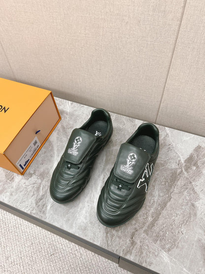 LV Women Dark Green Leather Sneakers