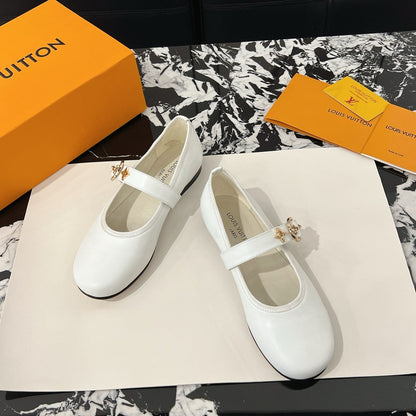 LV Women White Leather Mary Jane Loafers