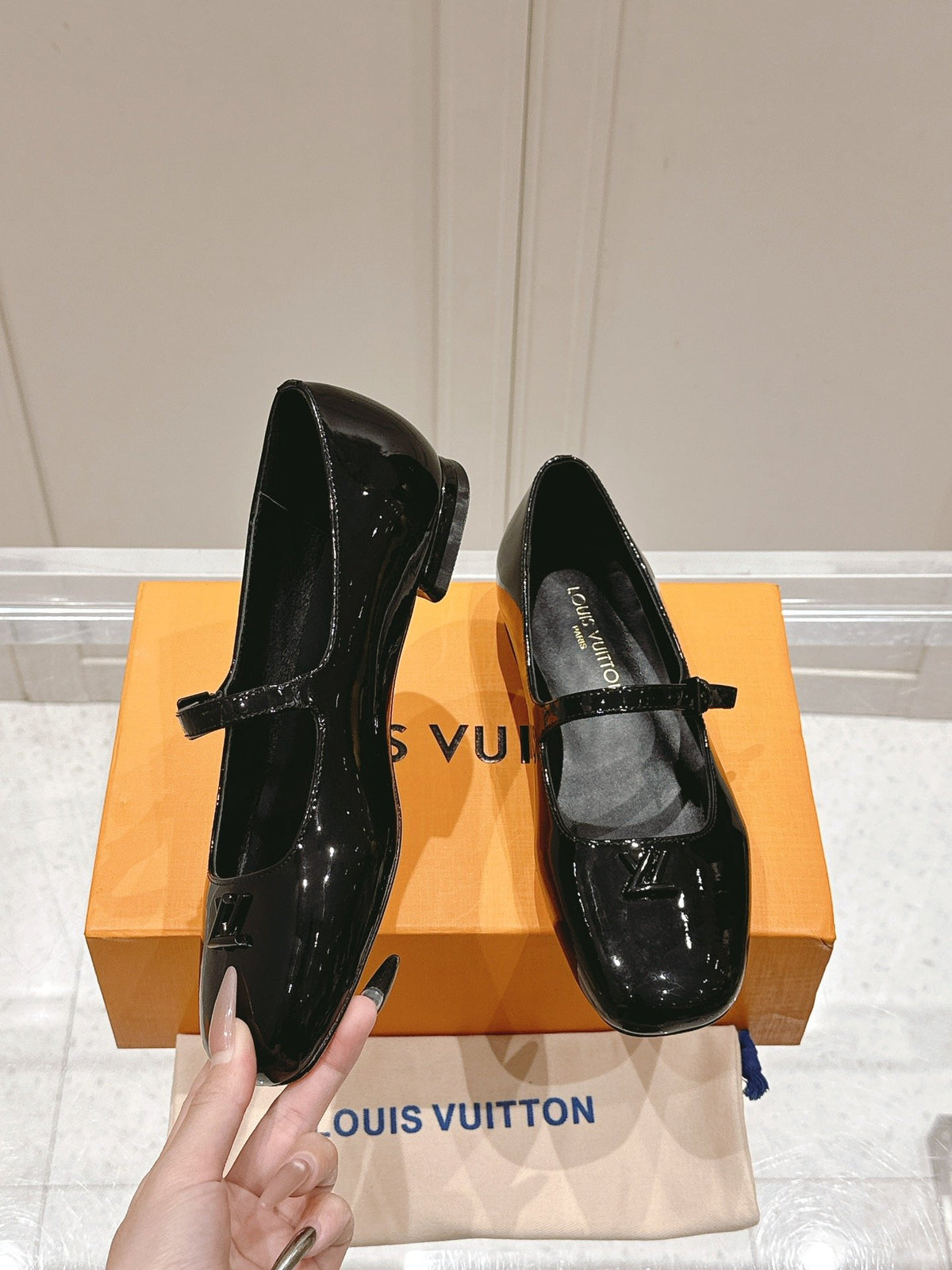 LV Women Black Patent Leather Mary Jane Loafers