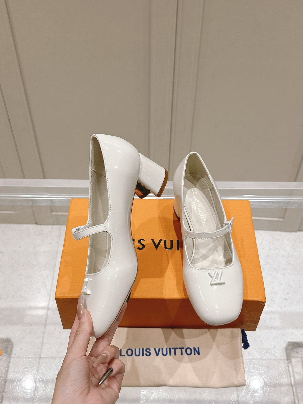 LV Women White Patent Leather Heels