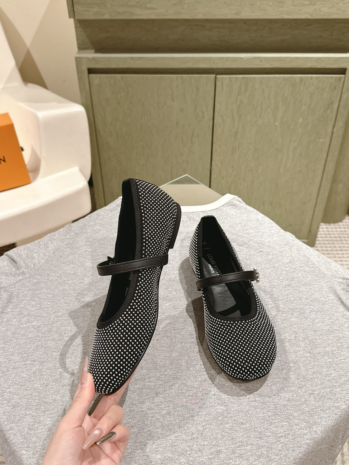 LV Women Black Polka Dot Fabric Mary Janes