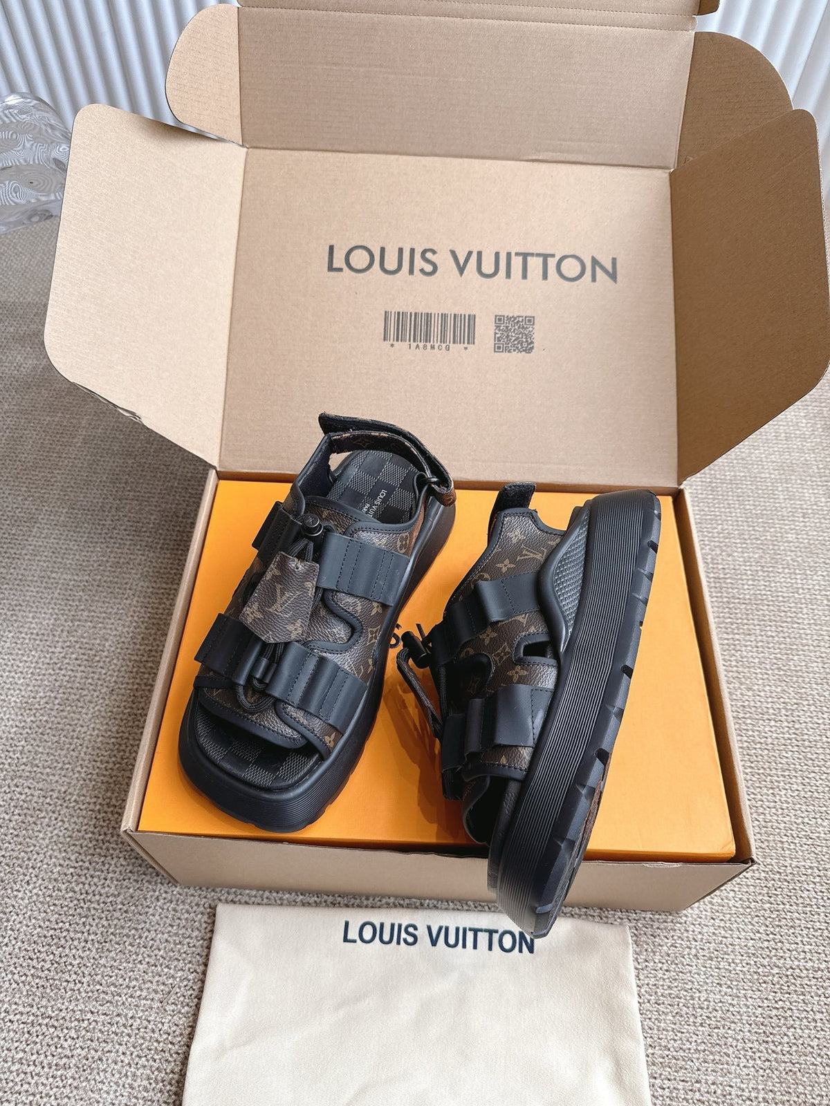 LV Women Brown Leather Patterned Sandals