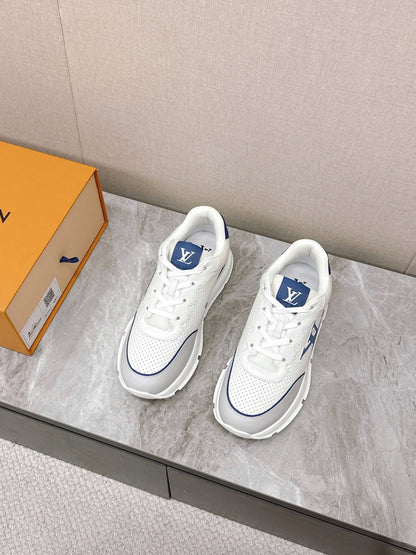 LV Women White Leather Sneakers With Blue Accents