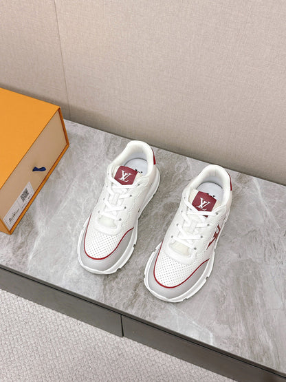 LV Women White Leather Red Accent Sneakers