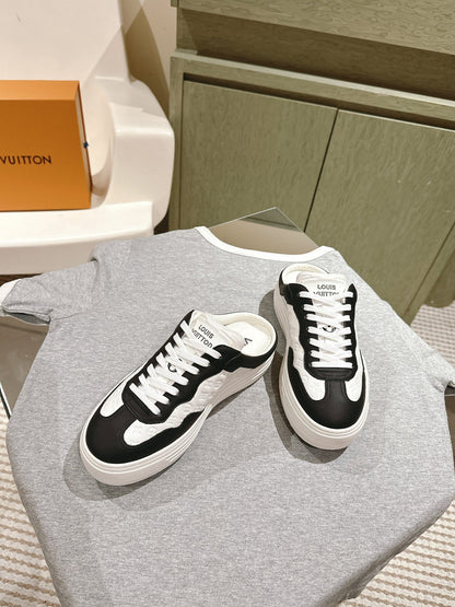 LV Women Black White Leather Sneakers