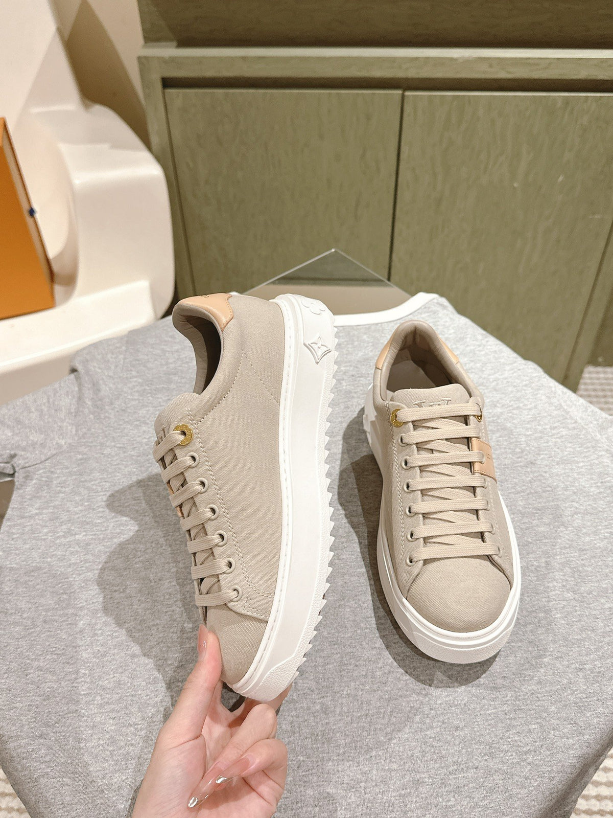 LV Women Beige Canvas Sneakers