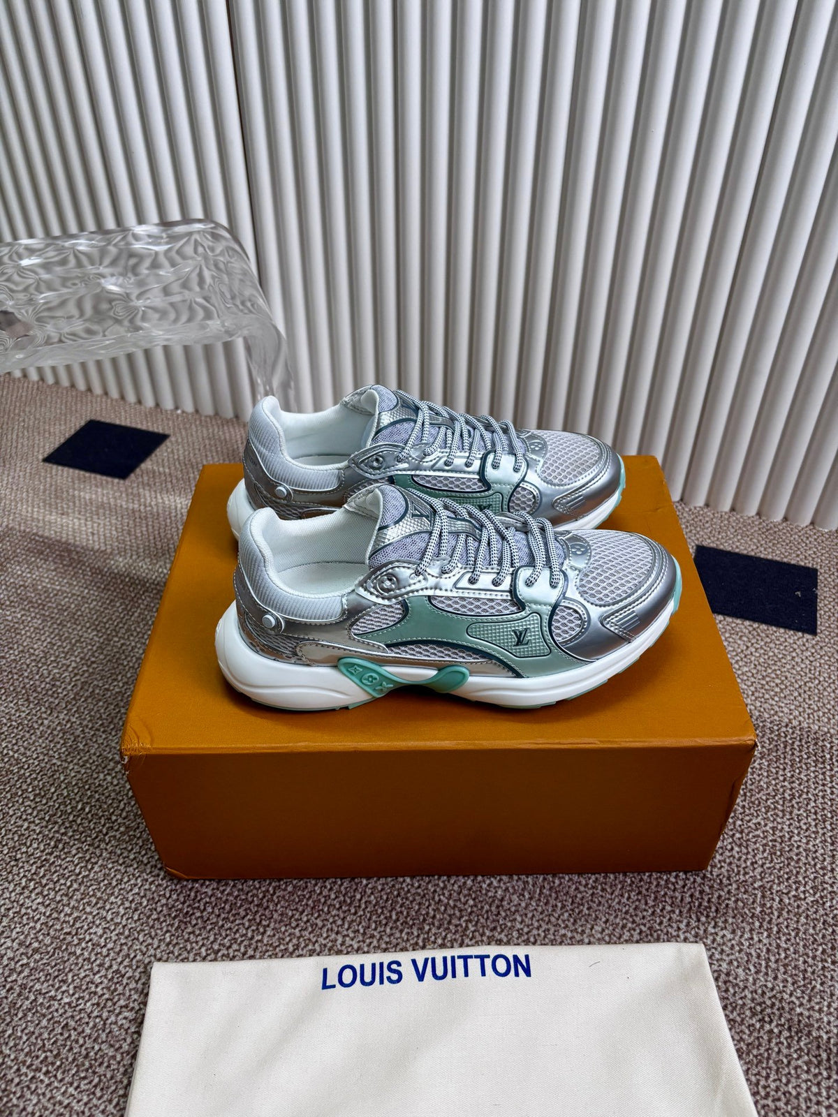 LV Women Silver Mesh Metallic Sneakers