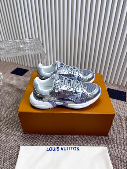 LV Women Silver Mesh And Leather Sneakers
