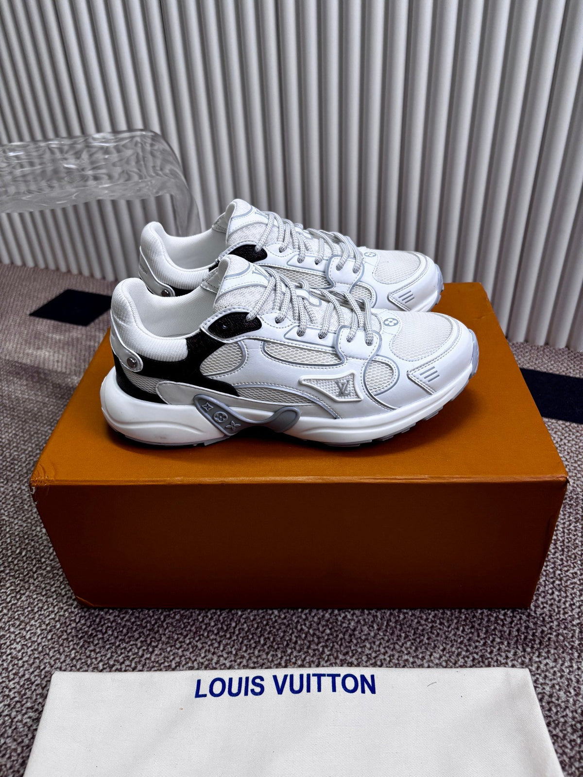 LV Women White Mesh Leather Sneakers