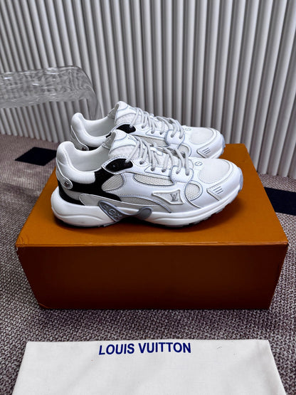 LV Women White Mesh Leather Sneakers