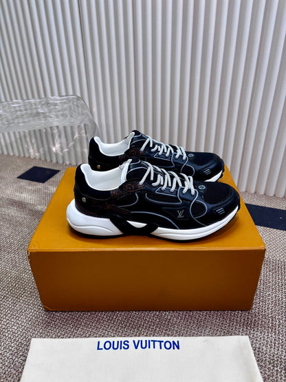 LV Women Black Mesh Leather Sneakers