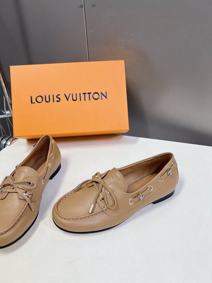 LV Women Beige Leather Loafers